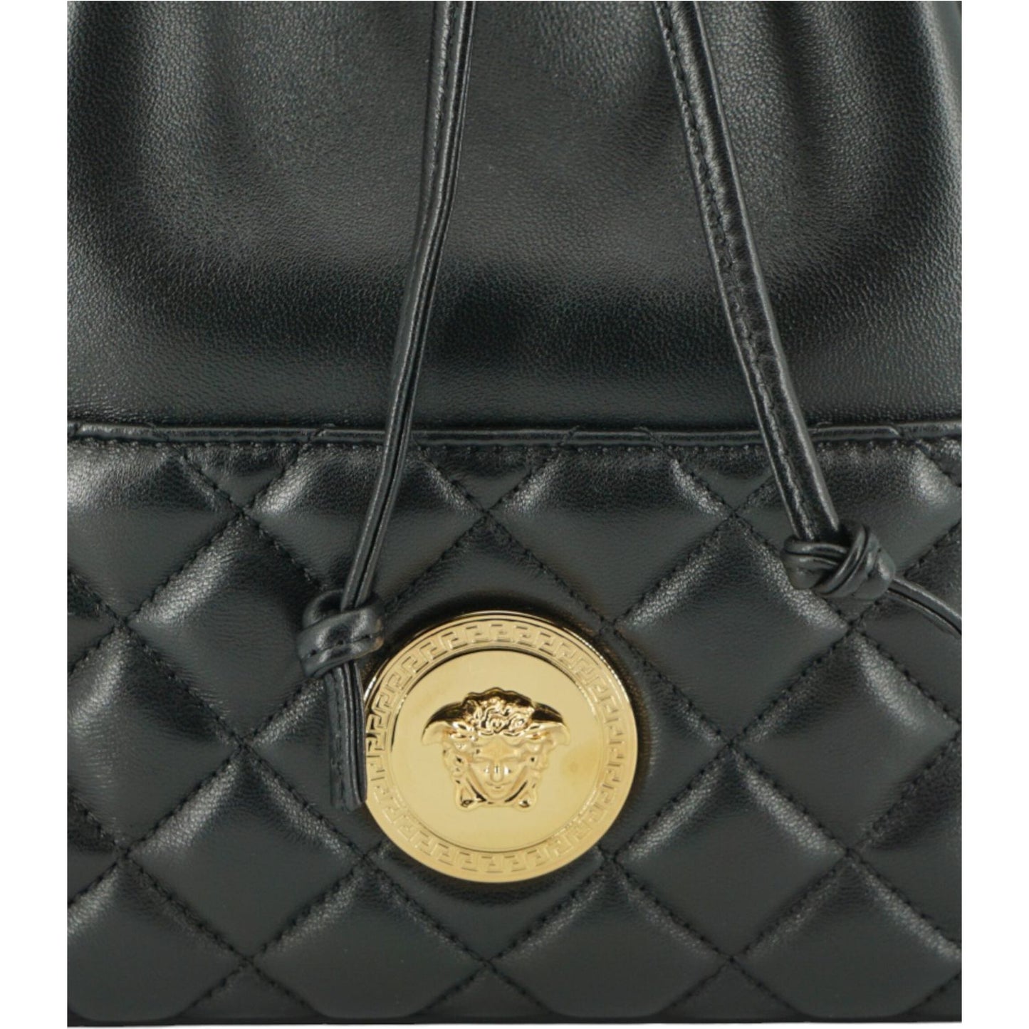 Versace Elegant Black Leather Medusa Bucket Shoulder Bag Versace