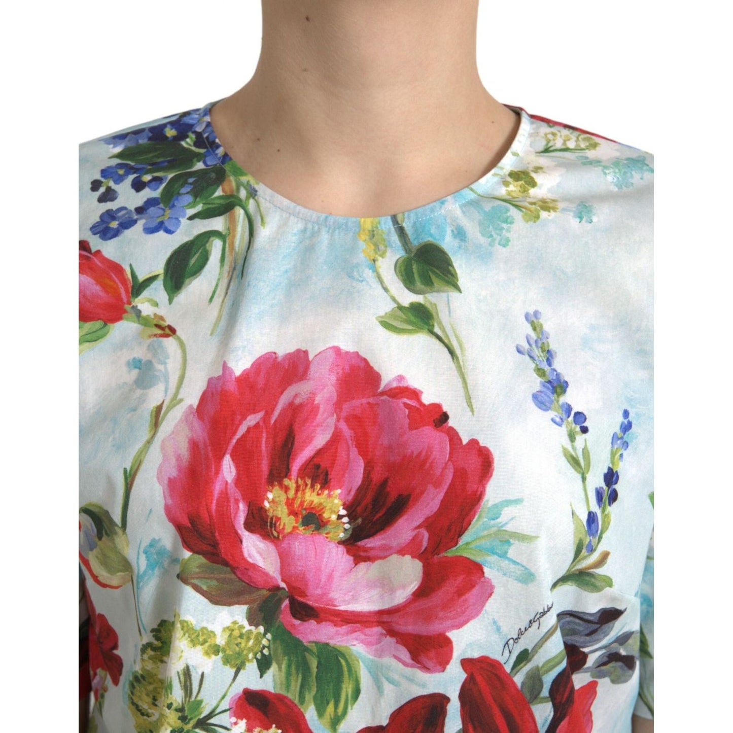 Dolce & Gabbana Chic Floral Round Neck Cotton Top Dolce & Gabbana