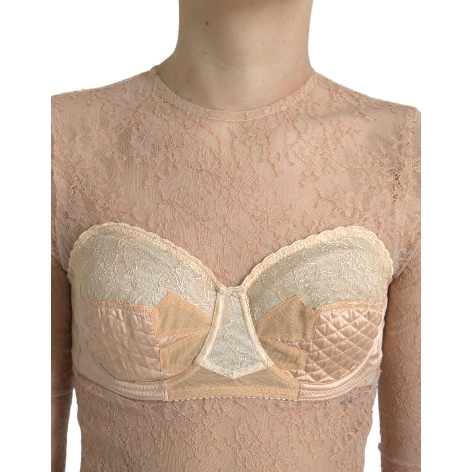 Dolce & Gabbana Beige Nylon Floral Lace Bustier Cropped Top