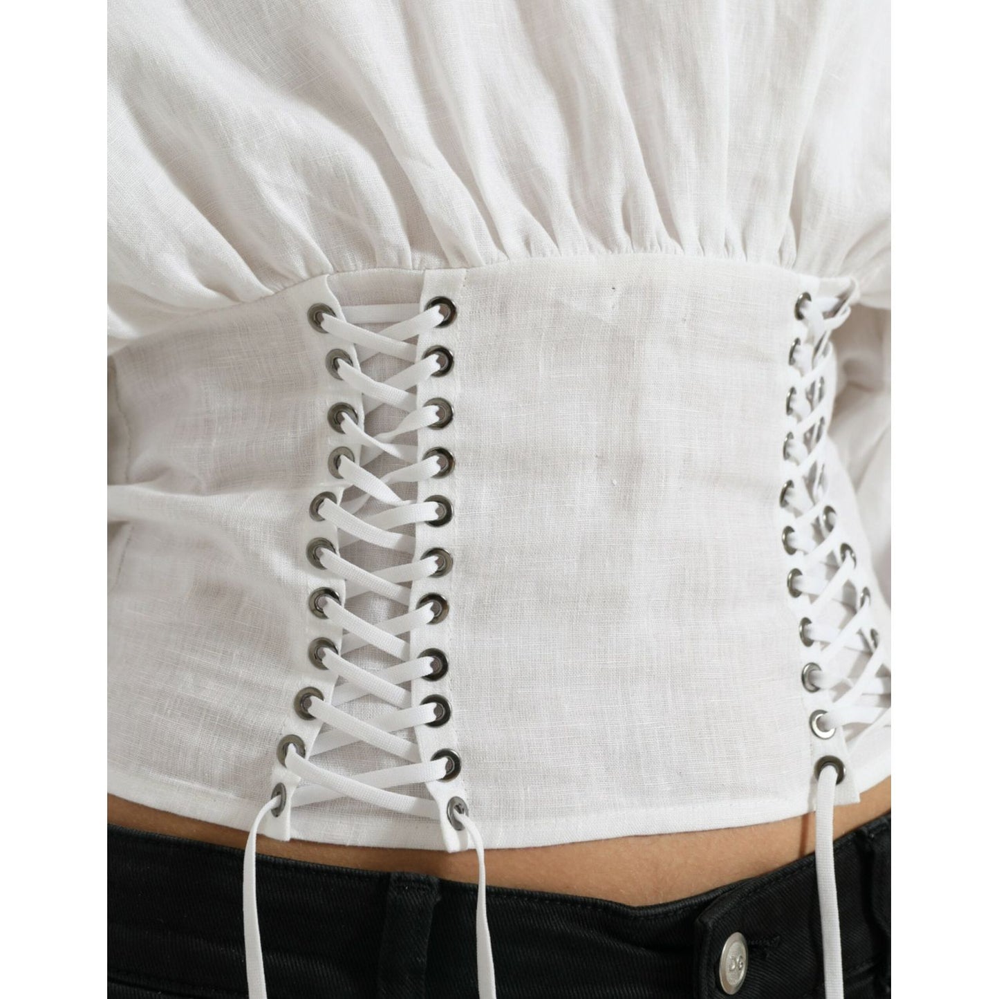 Dolce & Gabbana Elegant White Lace-Up Corset Cropped Top Dolce & Gabbana