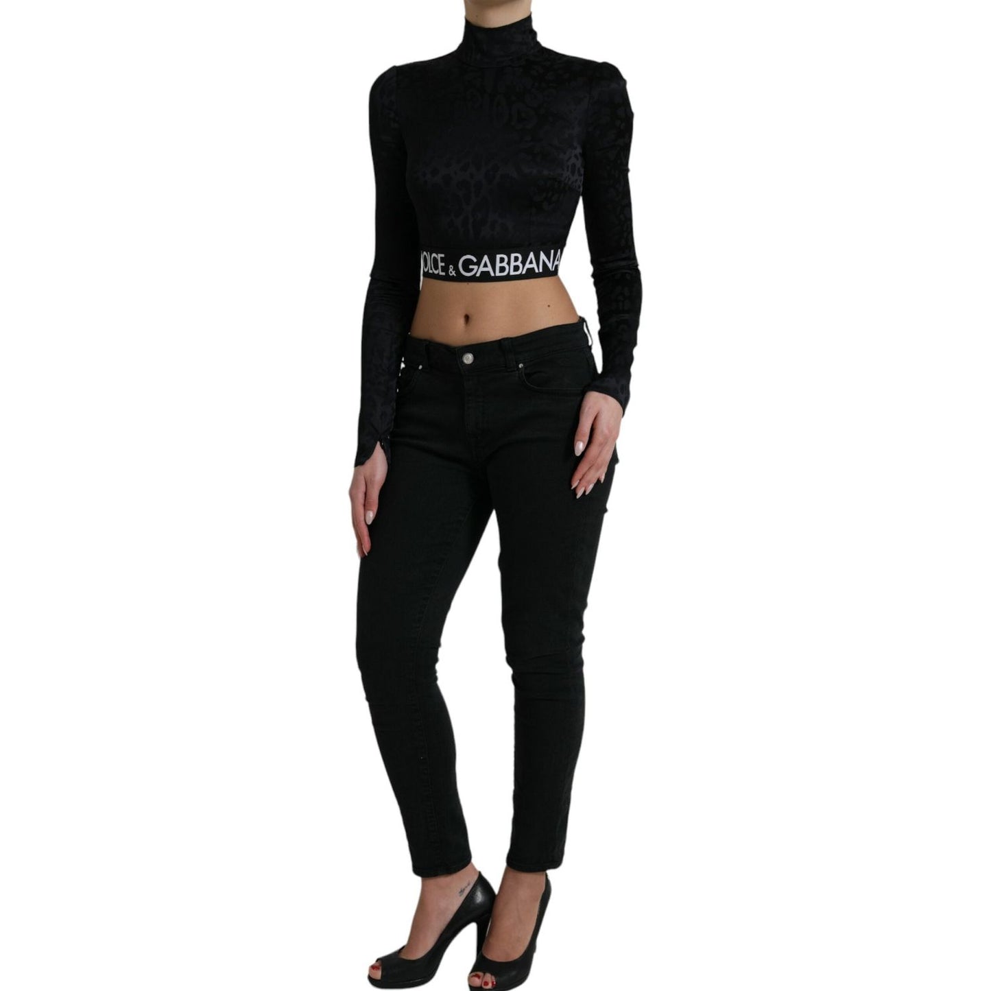 Dolce & Gabbana Elegant Black Cropped Top with Zip Closure Dolce & Gabbana