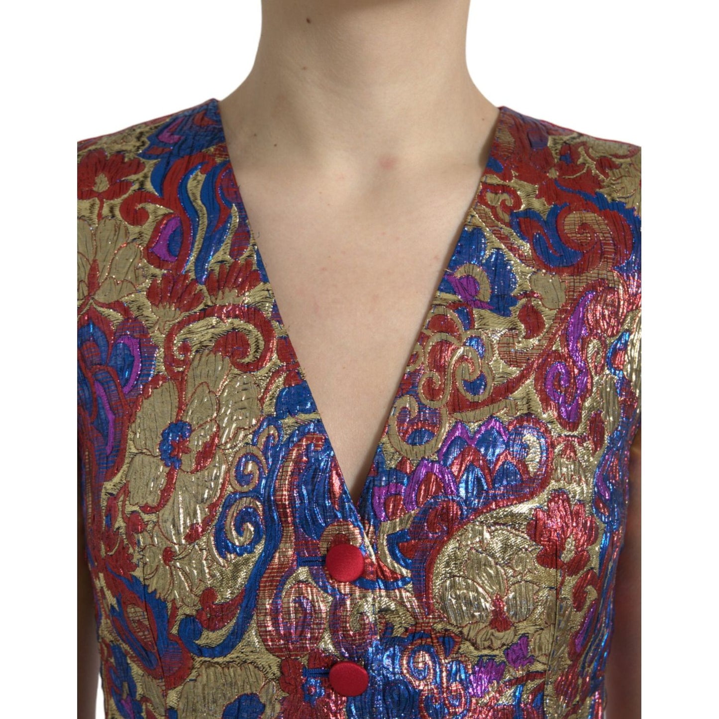 Dolce & Gabbana Multicolor Floral Print Jacquard Waistcoat Vest Dolce & Gabbana