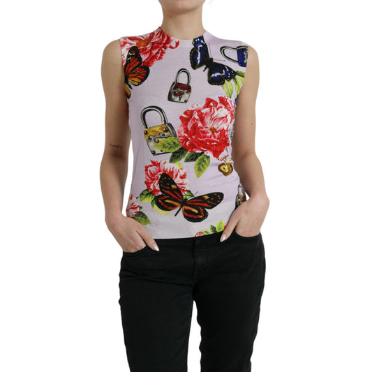 Dolce & Gabbana Multicolor Floral Padlock Butterfly Tank Top