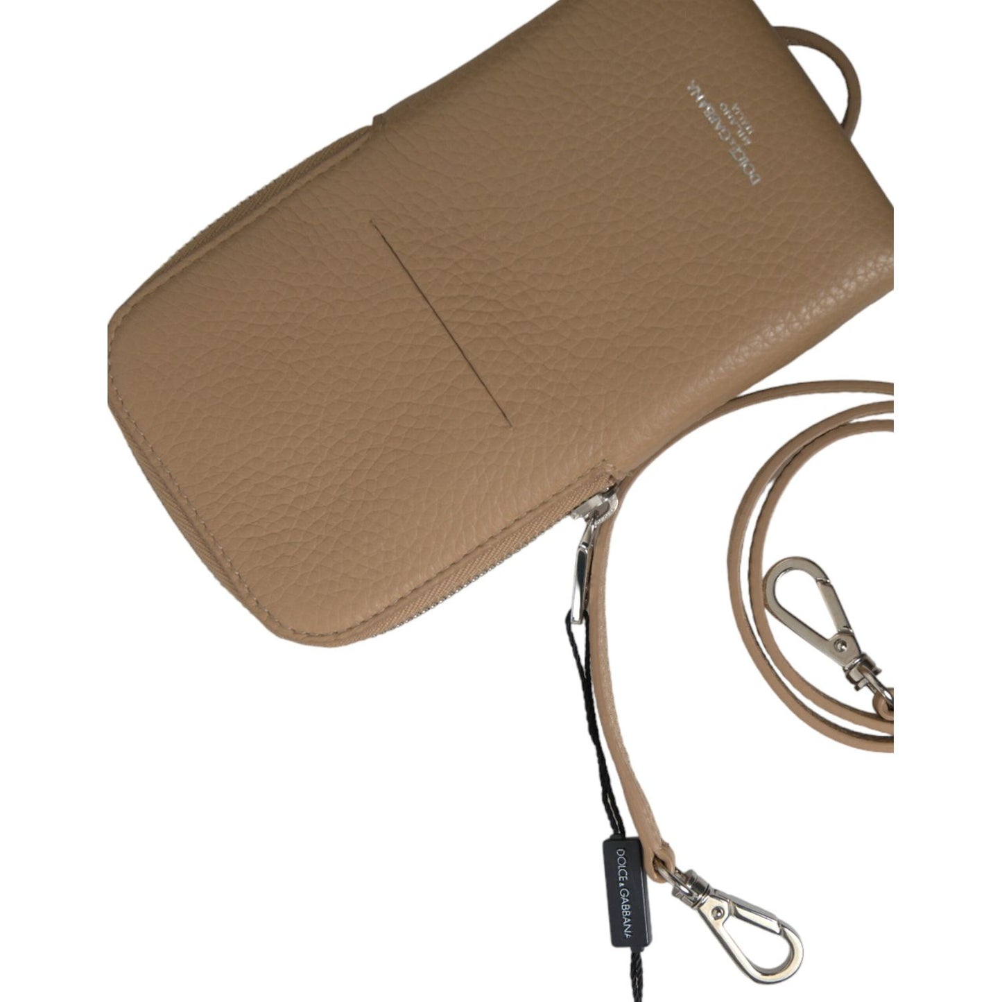 Dolce & Gabbana Elegant Beige Leather Crossbody Phone Bag Dolce & Gabbana