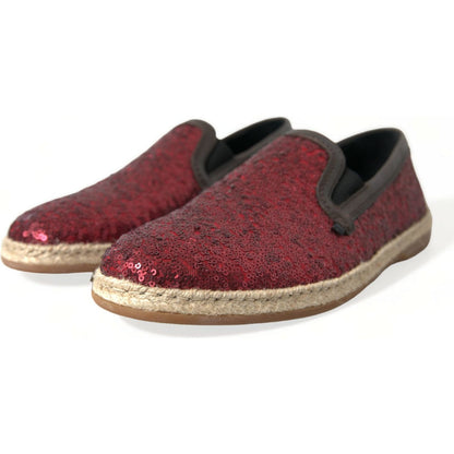 Dolce & Gabbana Red Sequined Loafers Slippers Men Shoes