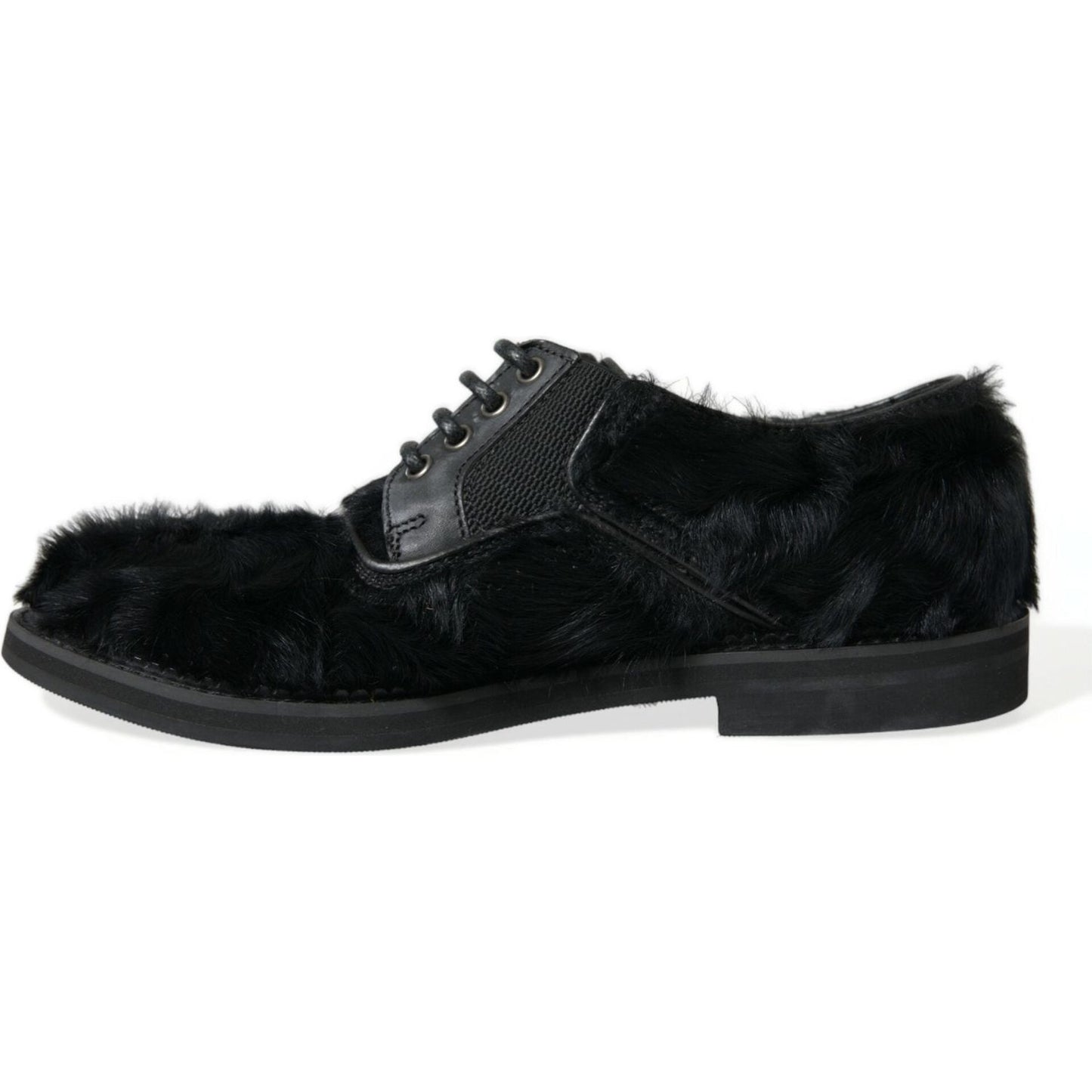 Dolce & Gabbana Elegant Black Fur Derby Dress Shoes for Men Dolce & Gabbana