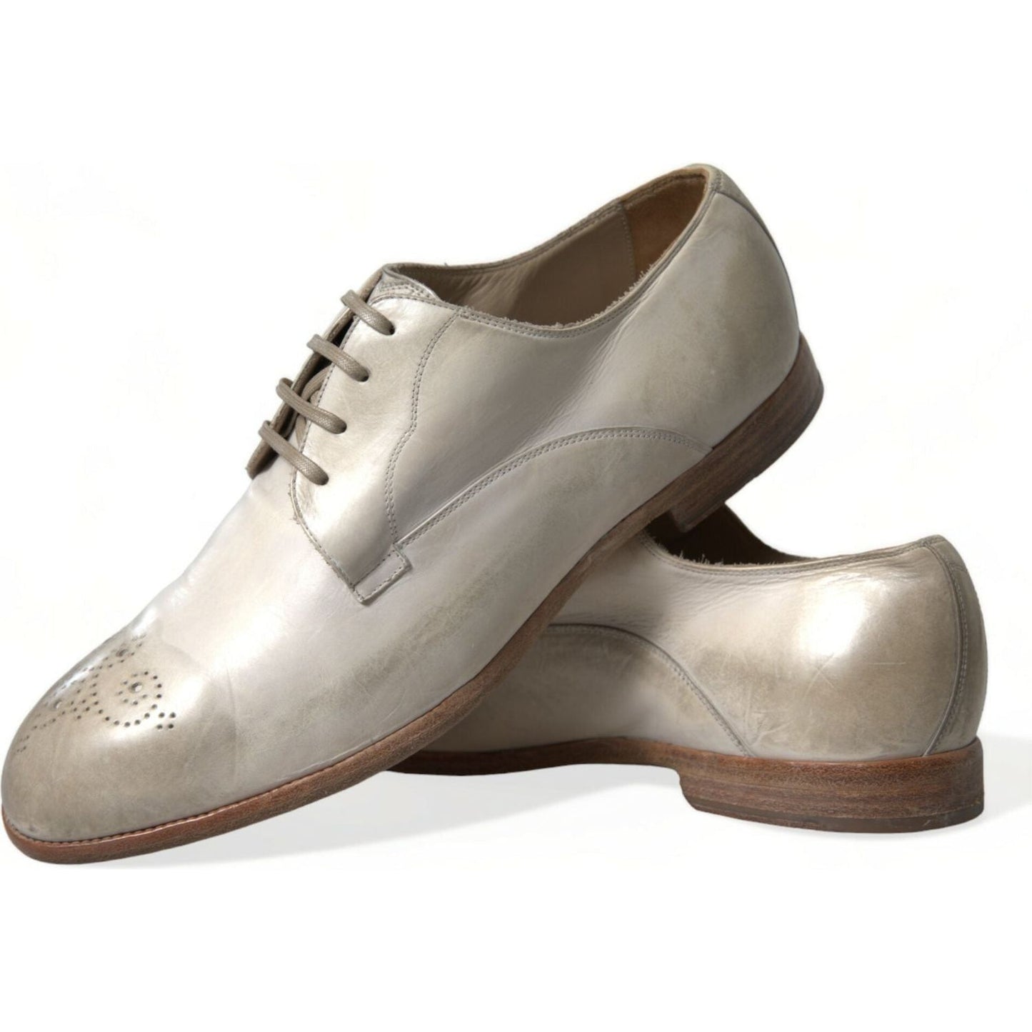 Dolce & Gabbana Elegant White Calfskin Derby Shoes Dolce & Gabbana