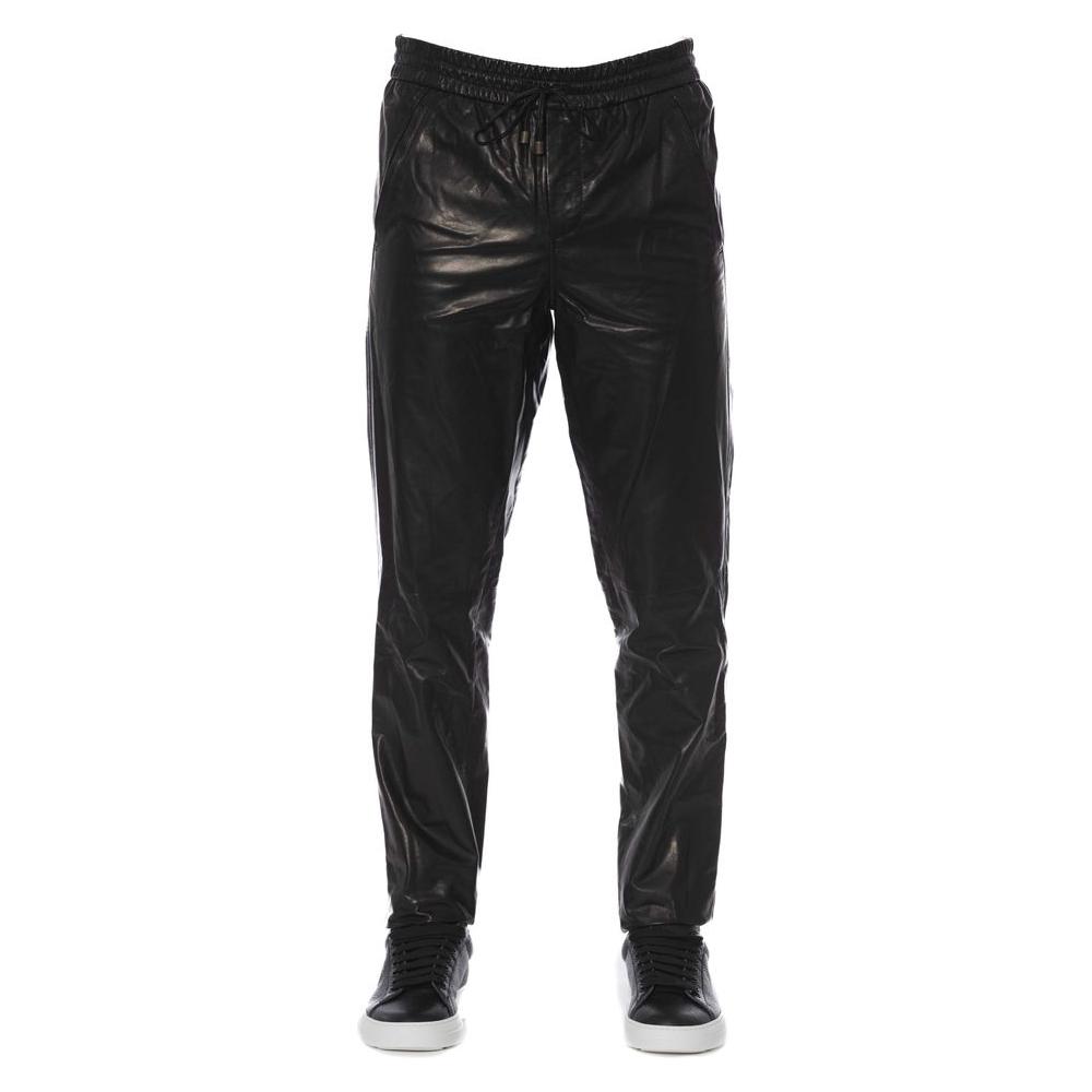 Trussardi Black Leather Men Pant Trussardi