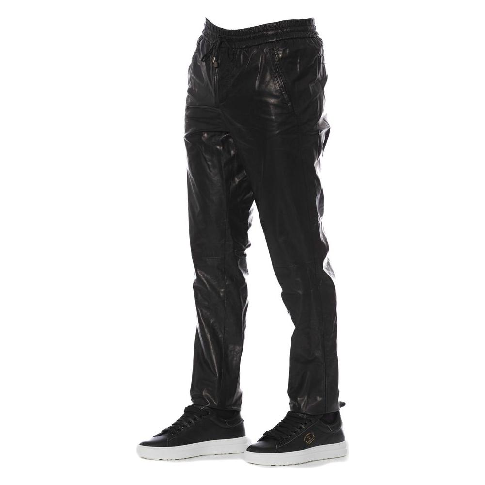 Trussardi Black Leather Men Pant Trussardi