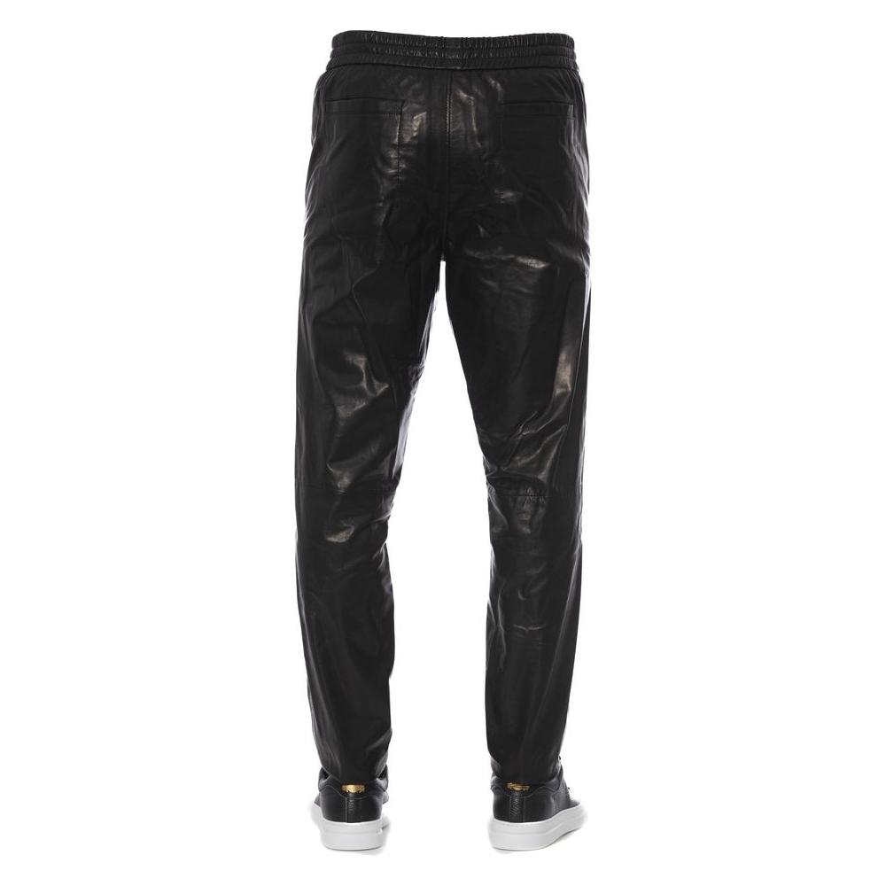 Trussardi Black Leather Men Pant Trussardi