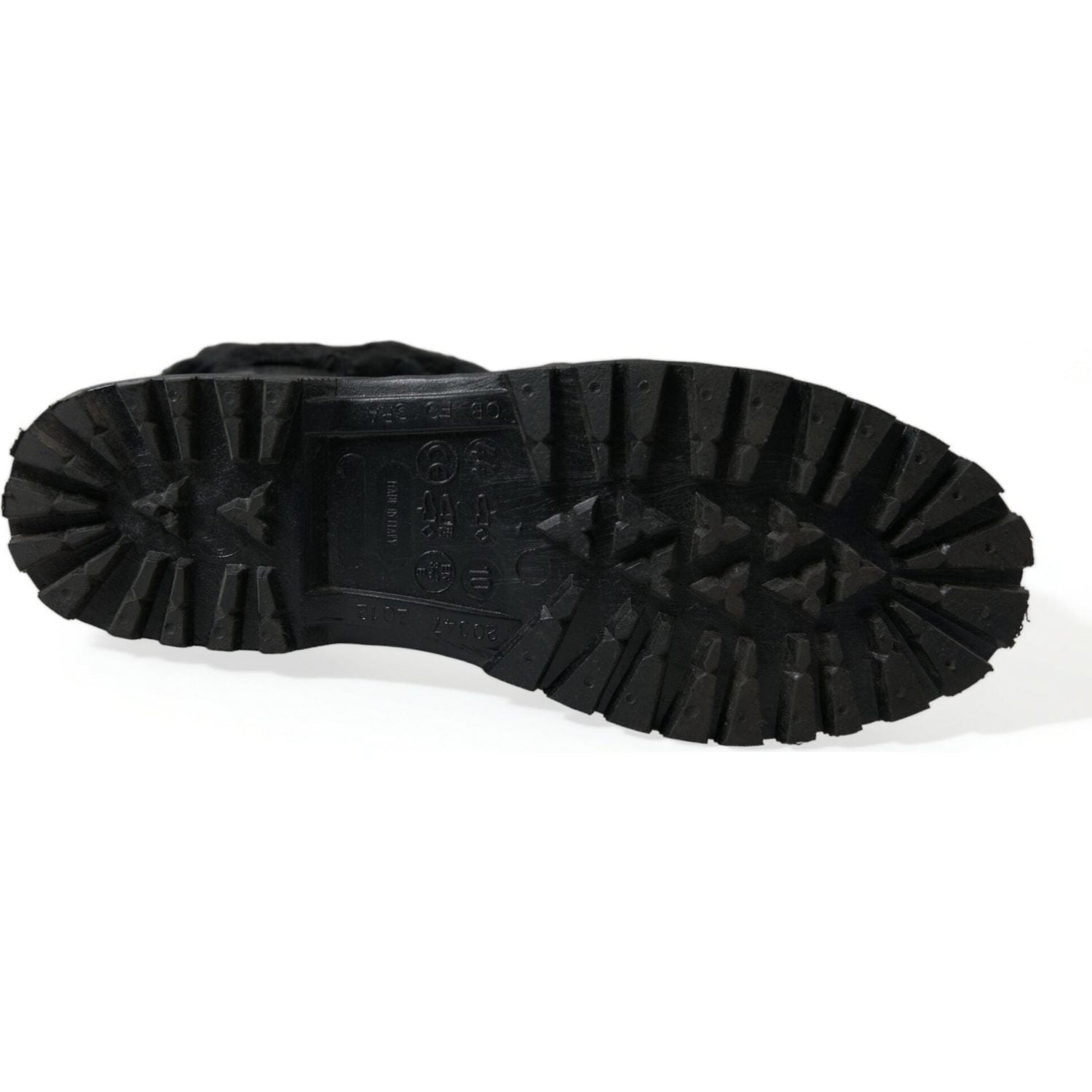 Dolce & Gabbana Black Rubber Lace Up Shearling Rain Boots Shoes