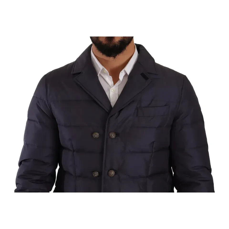 Dolce & Gabbana Blue Silk Goat Coat Blouson Winter Jacket
