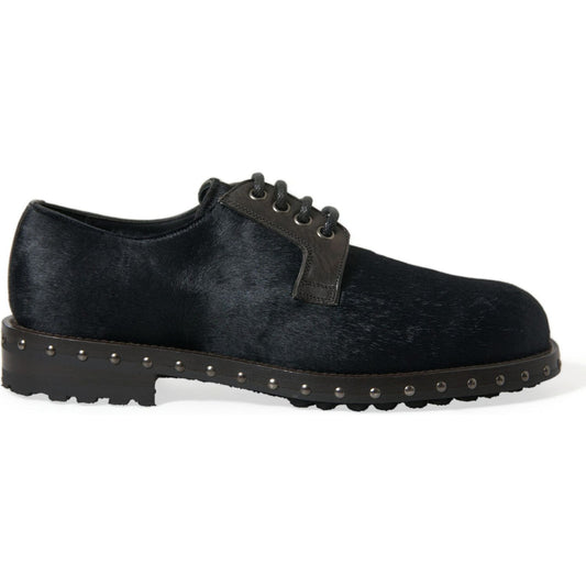 Dolce & Gabbana Black Stable Fur Derby SAN PIETRO Dress Shoes