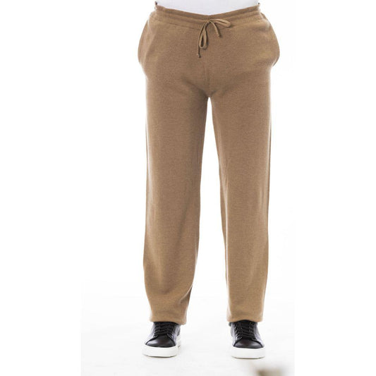 Alpha Studio Elegant Beige Drawstring Trousers Alpha Studio