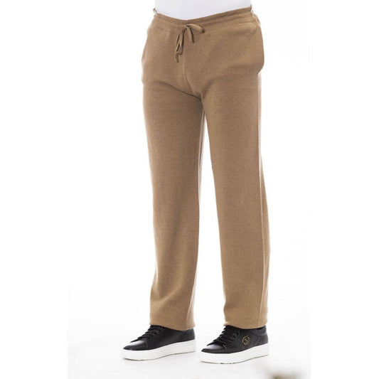 Alpha Studio Elegant Beige Drawstring Trousers Alpha Studio