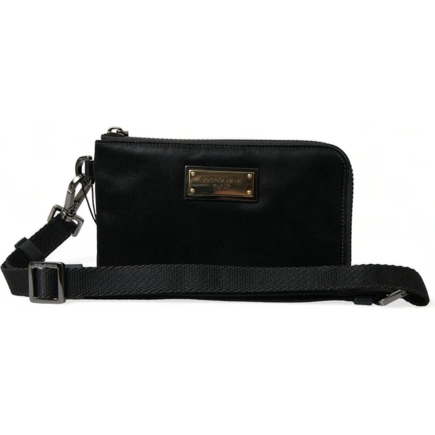 Dolce & Gabbana Black Nylon Logo Plaque Keyring Pouch Clutch Bag