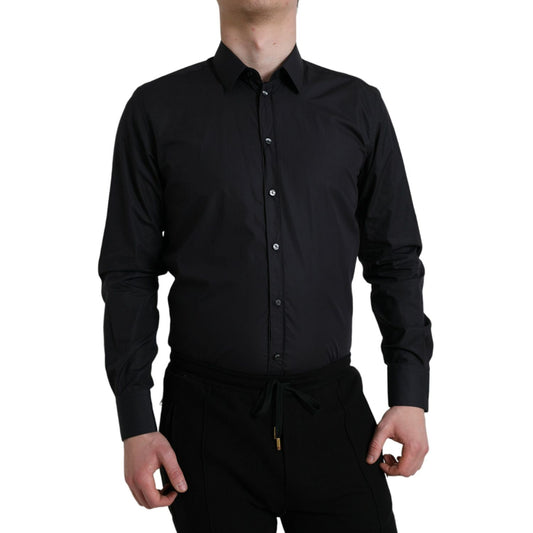 Dolce & Gabbana Navy Blue Cotton Collared Formal Dress Shirt