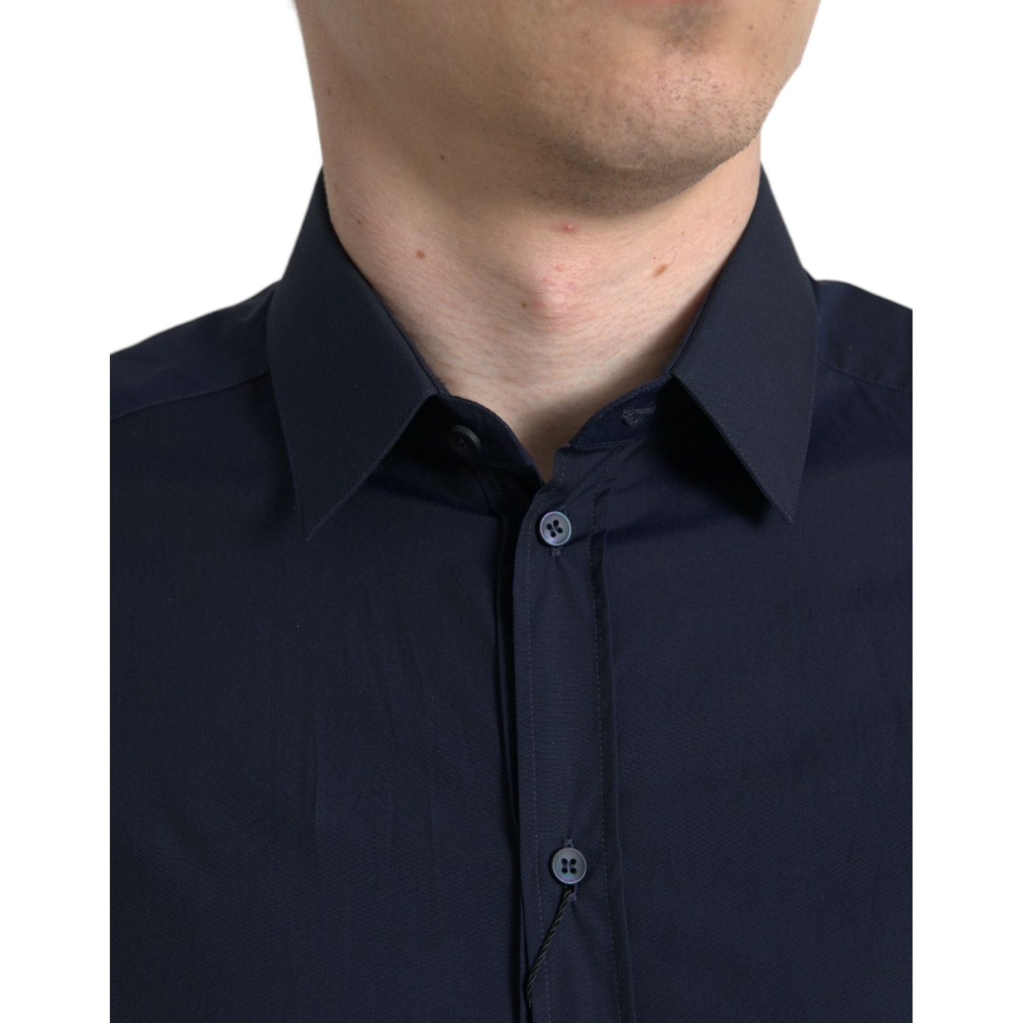 Dolce & Gabbana Elegant Navy Jacquard Dress Shirt Dolce & Gabbana