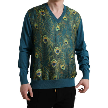 Dolce & Gabbana Green Peacock Feather Pullover Sweater