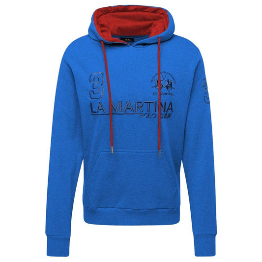 La Martina Chic Blue Cotton Hooded Sweatshirt La Martina