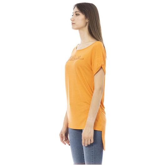 Just Cavalli Chic Orange Rhinestone Logo Tee Just Cavalli