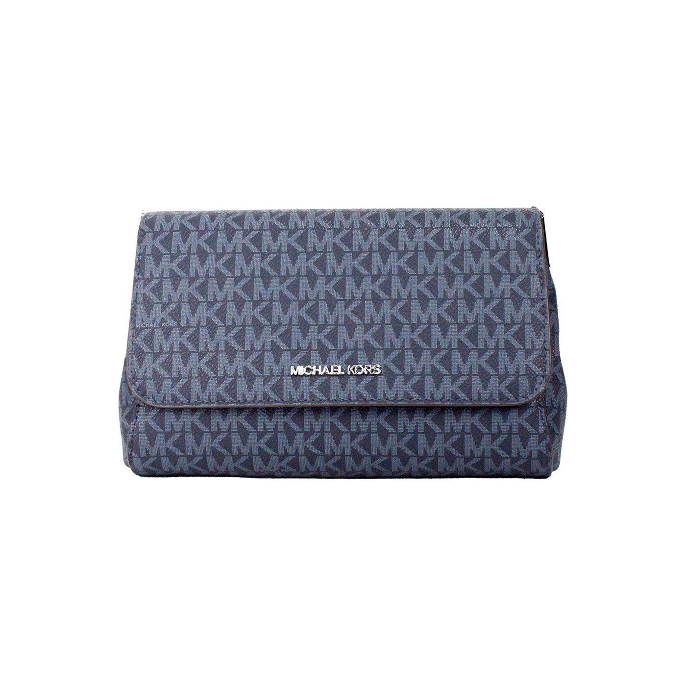 Michael Kors Jet Set Medium Navy Blue PVC Convertible Pouchette Crossbody Bag Michael Kors