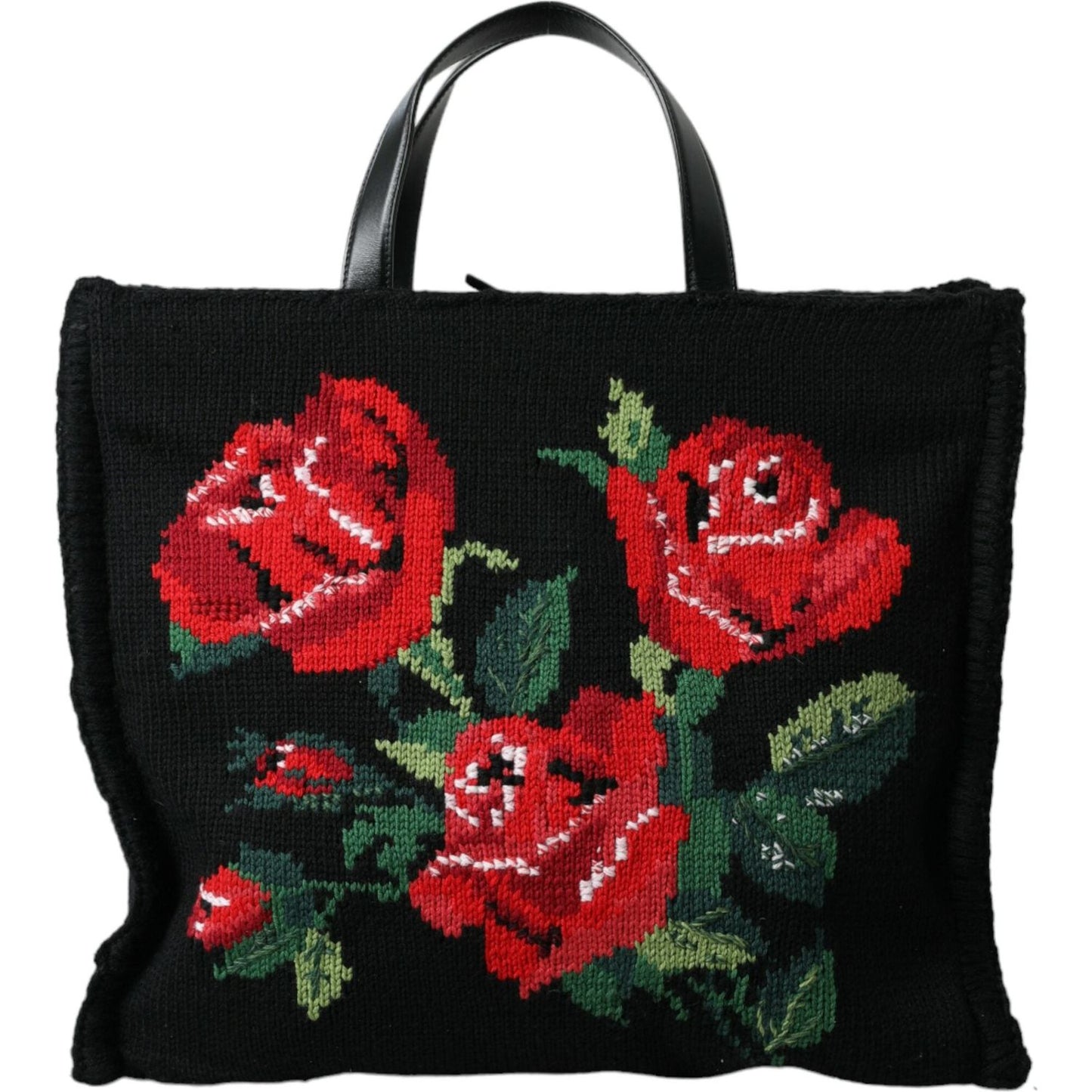 Dolce & Gabbana Chic Embroidered Floral Black Tote Dolce & Gabbana