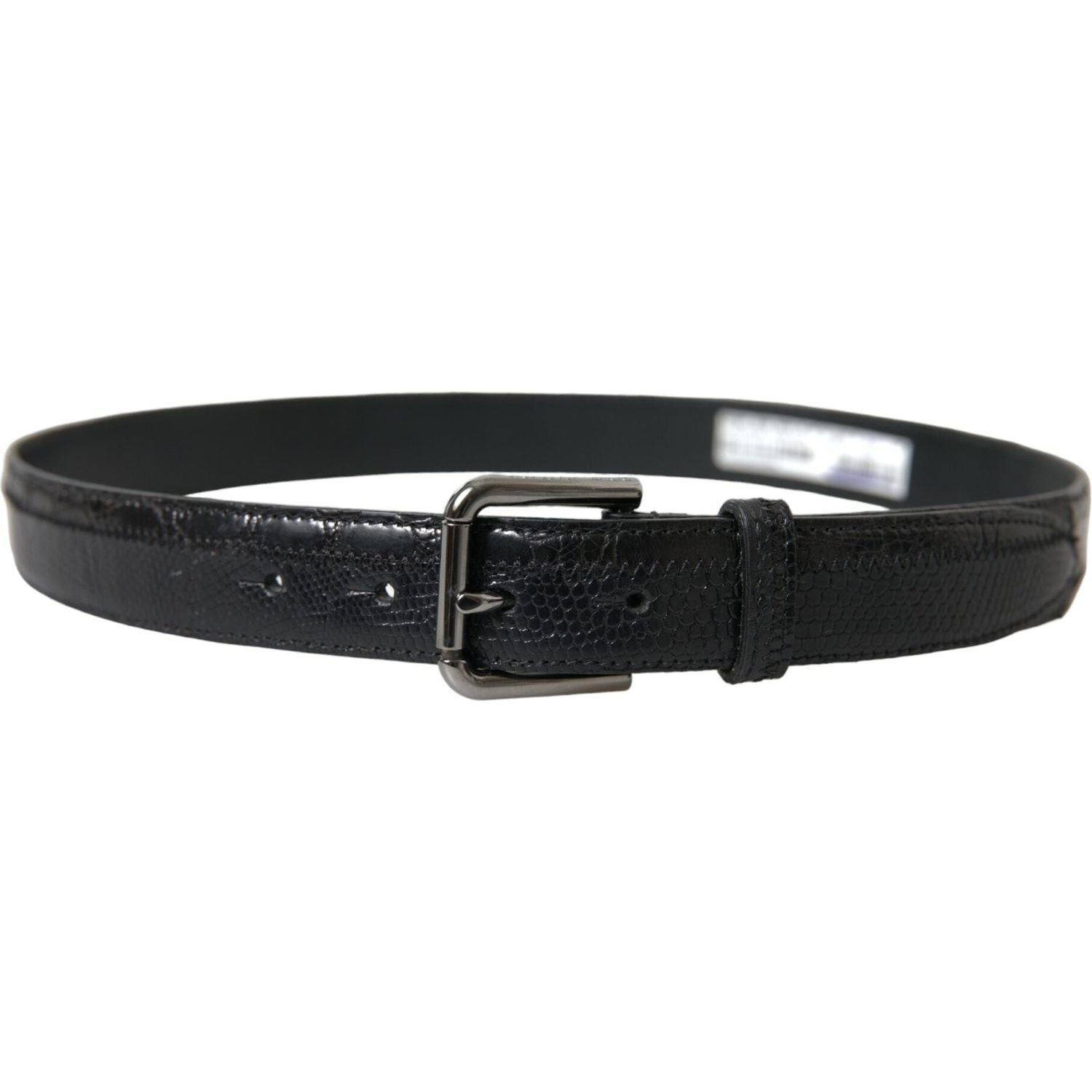 Dolce & Gabbana Black Exotic Leather Silver Metal Buckle Belt