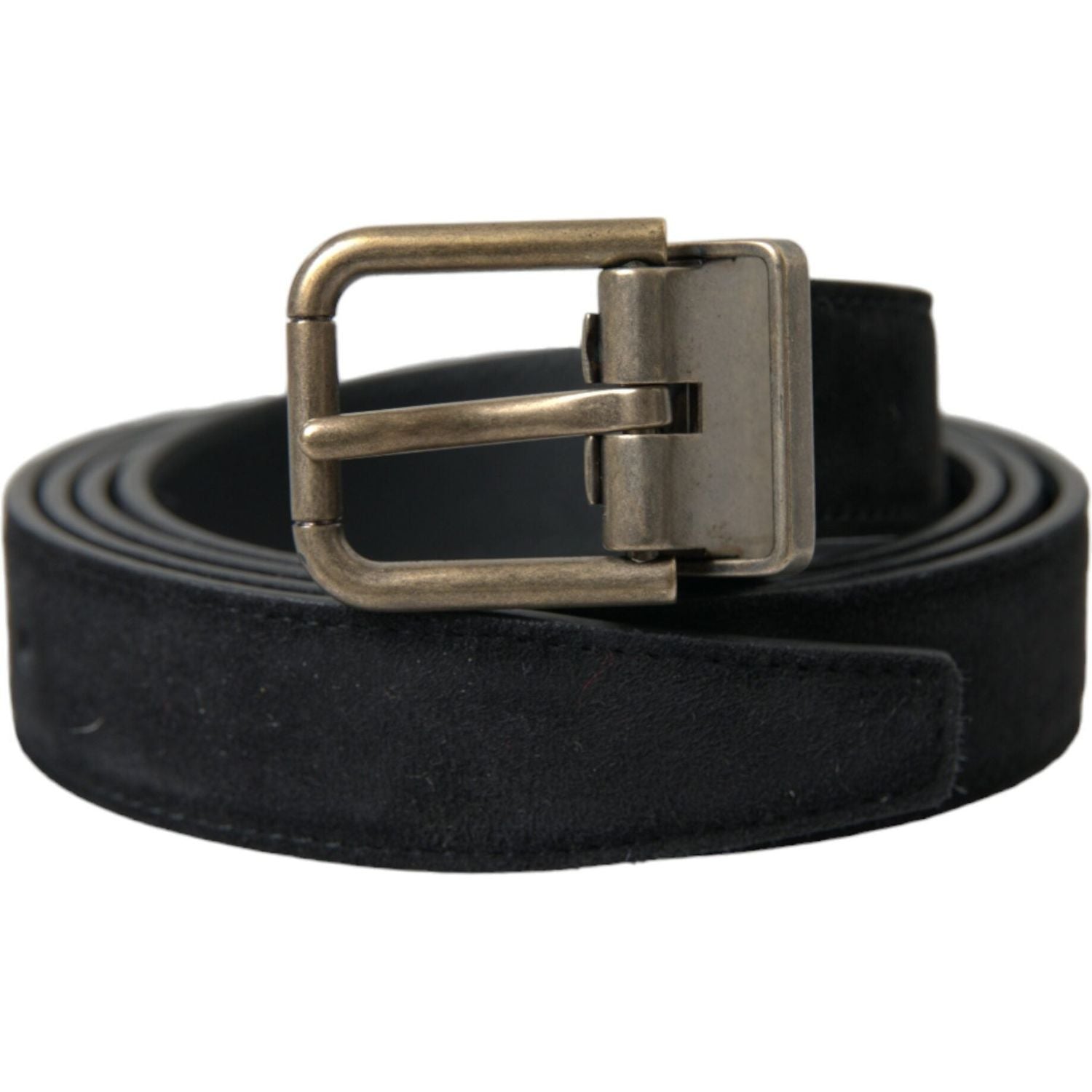 Dolce & Gabbana Black Suede Leather Gold Metal Buckle Belt