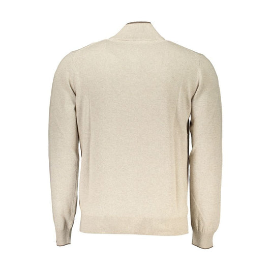 Beige Half-Zip Sweater with Embroidery Detail