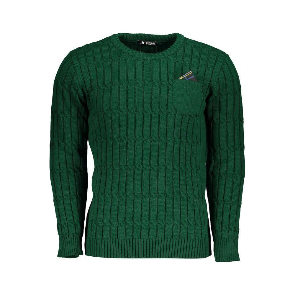 U.S. Grand Polo Elegant Crew Neck Twisted Green Sweater U.S. Grand Polo