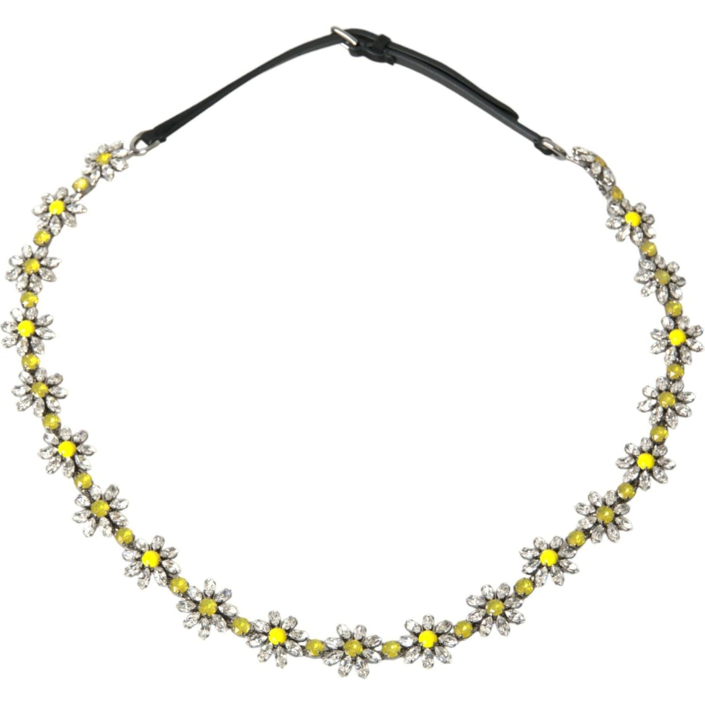 Dolce & Gabbana Black Daisy Crystal Dauphine Waist Belt