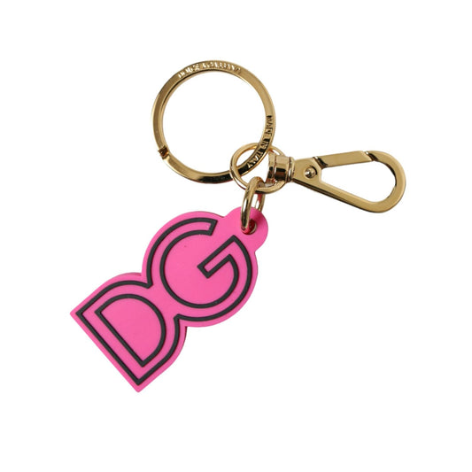 Dolce & Gabbana Pink Rubber Gold Tone Metal DG Logo Keyring Keychain