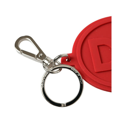 Dolce & Gabbana Red Rubber DG Logo Silver Brass Metal Keyring Keychain