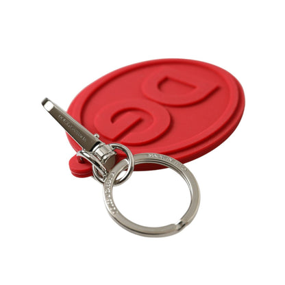 Dolce & Gabbana Red Rubber DG Logo Silver Brass Metal Keyring Keychain