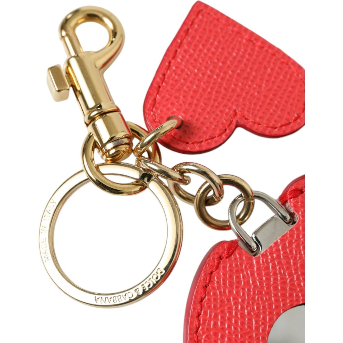 Dolce & Gabbana Elegant Red Leather Keychain with Gold Accents Dolce & Gabbana