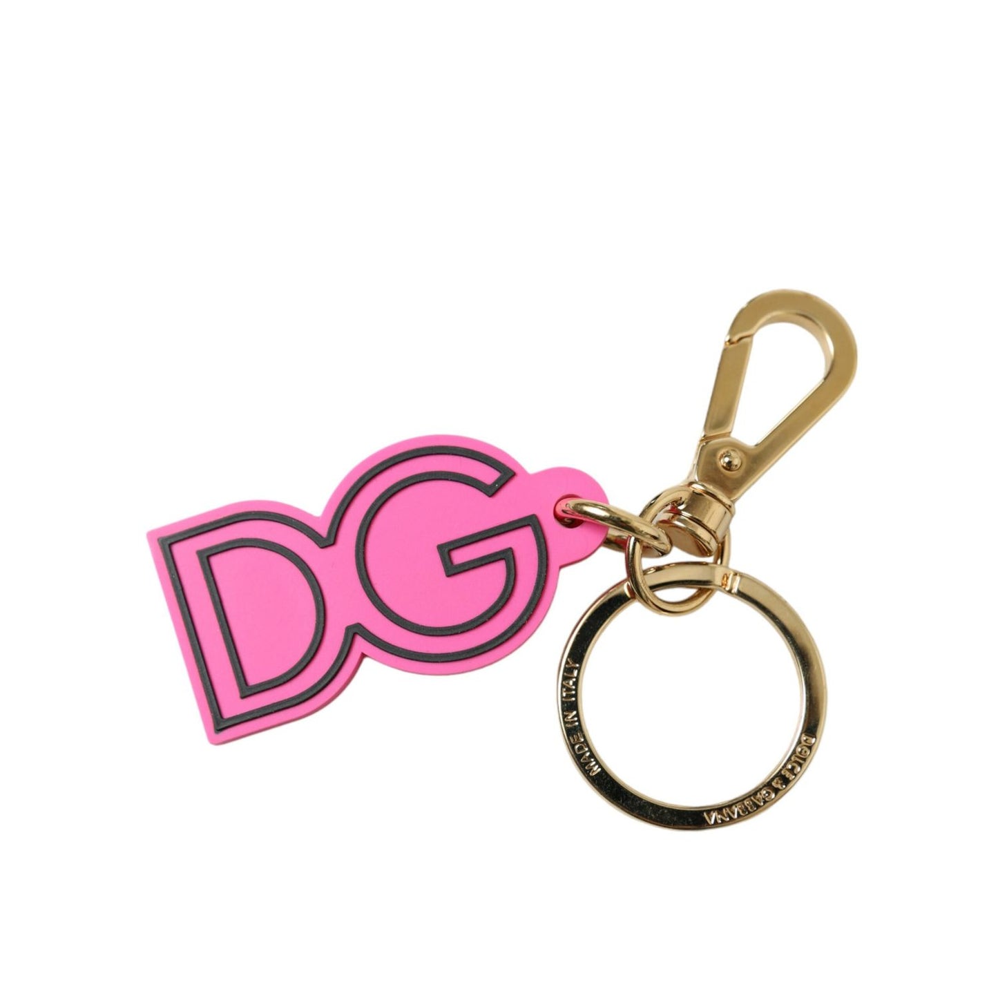 Dolce & Gabbana Pink Rubber Gold Tone Metal DG Logo Keyring Keychain