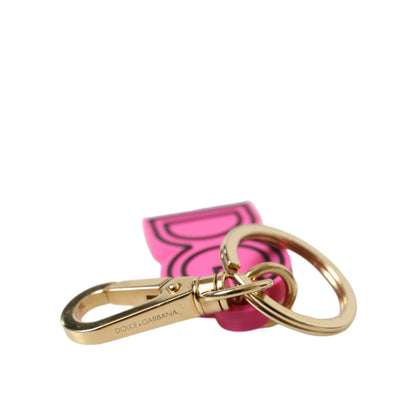 Dolce & Gabbana Pink Rubber Gold Tone Metal DG Logo Keyring Keychain
