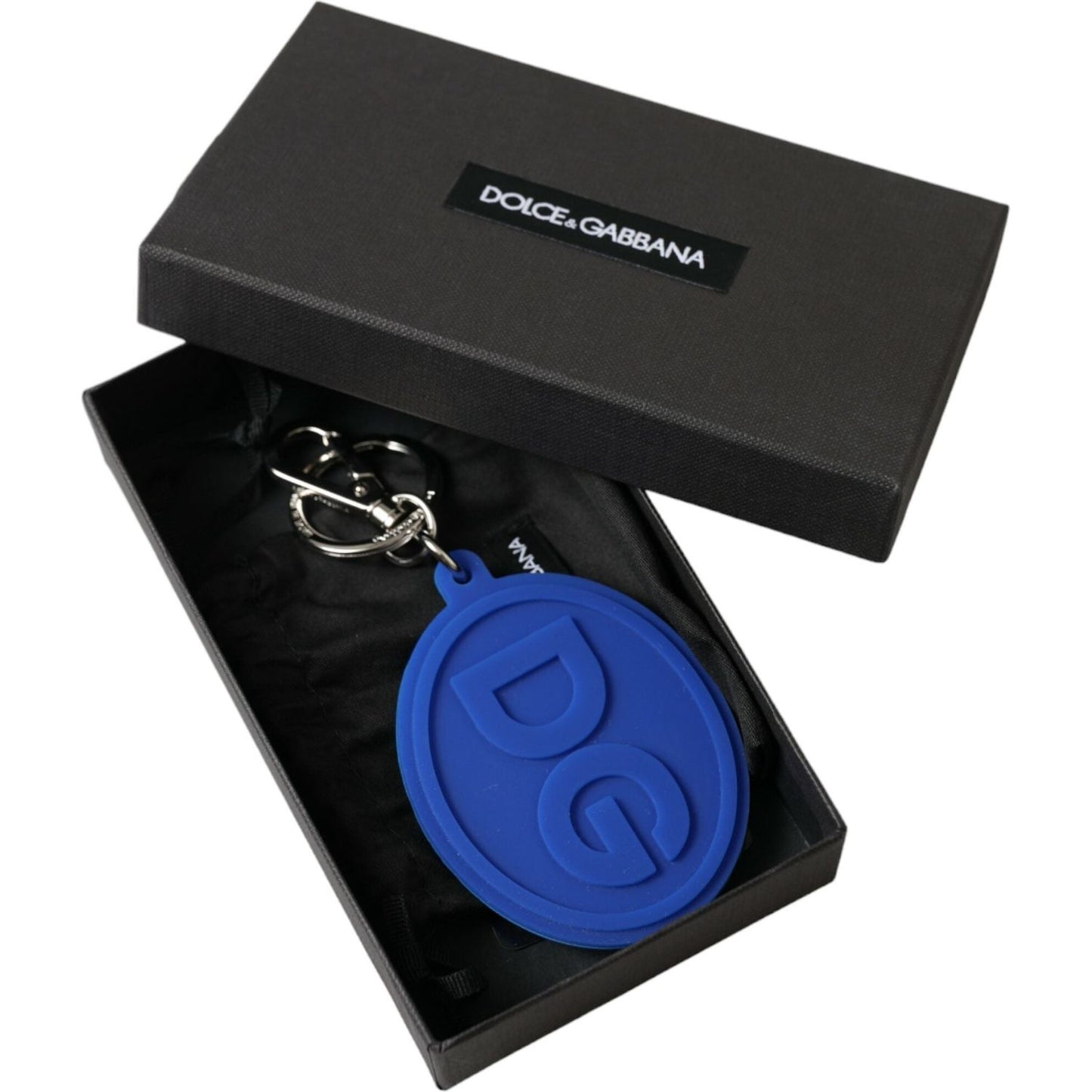 Dolce & Gabbana Elegant Blue Rubber Keychain with Brass Accents Dolce & Gabbana