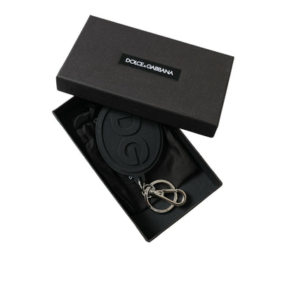 Dolce & Gabbana Black Rubber DG Logo Silver Brass Metal Keyring Keychain