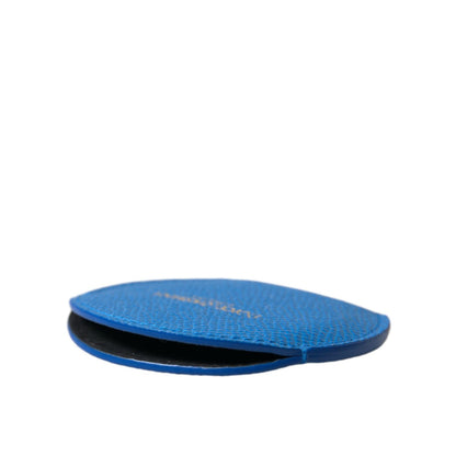 Dolce & Gabbana Blue Calfskin Leather Round Logo Hand Mirror Holder