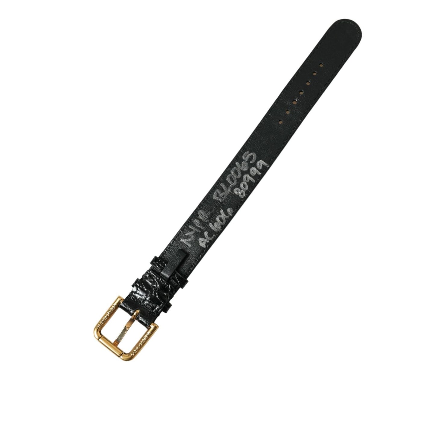 Dolce & Gabbana Black Textured Leather Gold Tone Metal Buckle Armband