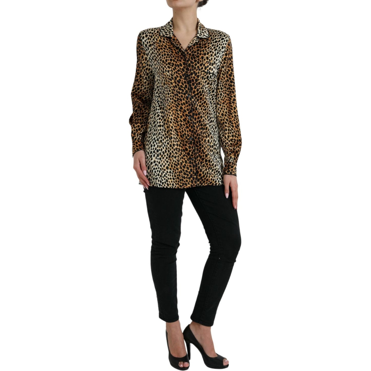 Dolce & Gabbana Elegant Brown Animal Print Silk Blouse Dolce & Gabbana