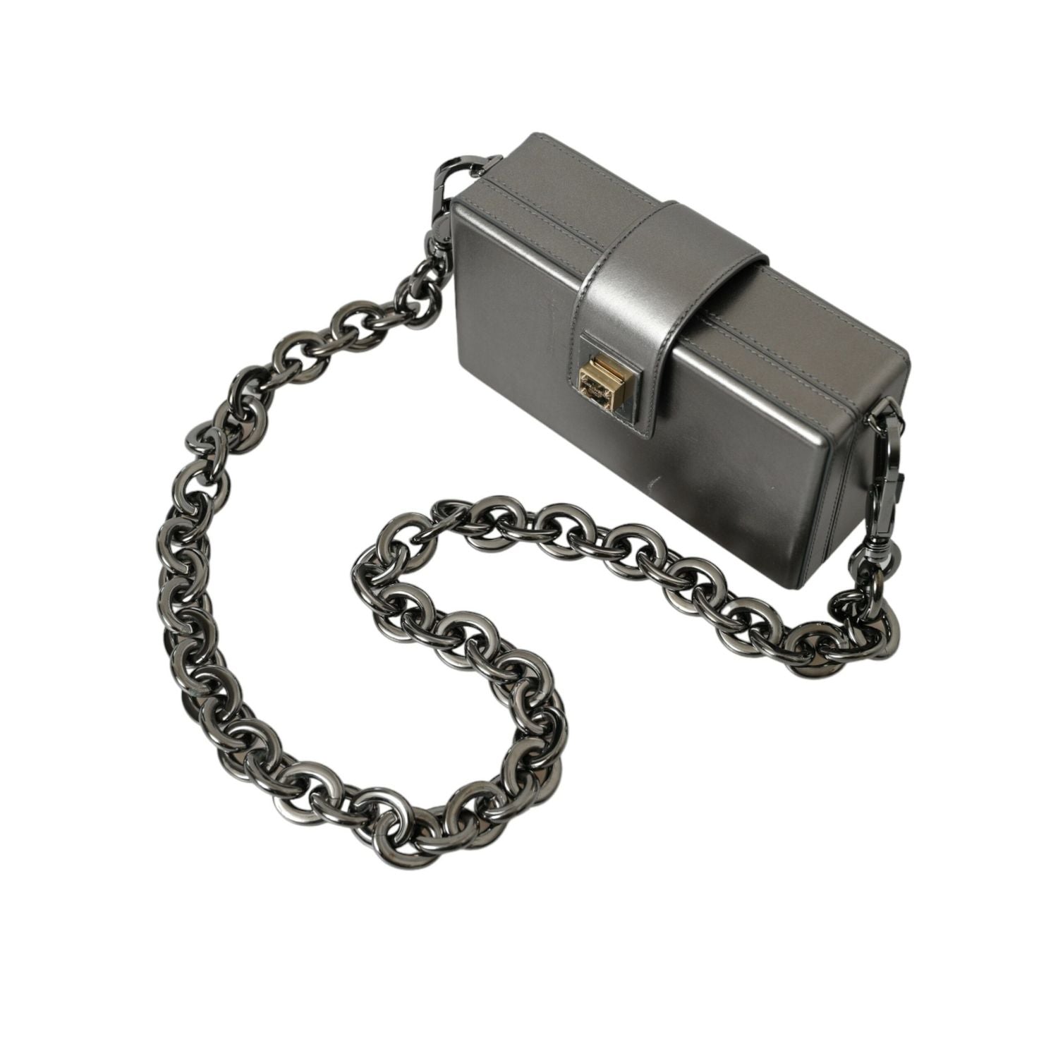 Dolce & Gabbana Metallic Gray Calfskin Leather DG BOX Shoulder Bag