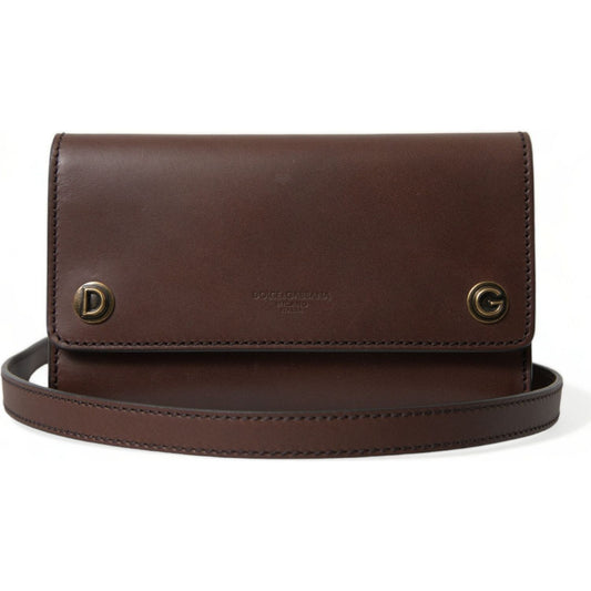 Dolce & Gabbana Chic Brown Leather Shoulder Bag with Gold Detailing Dolce & Gabbana