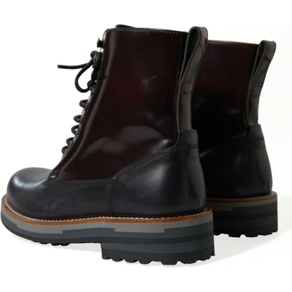 Dolce & Gabbana Black Leather Military Combat Boots Shoes