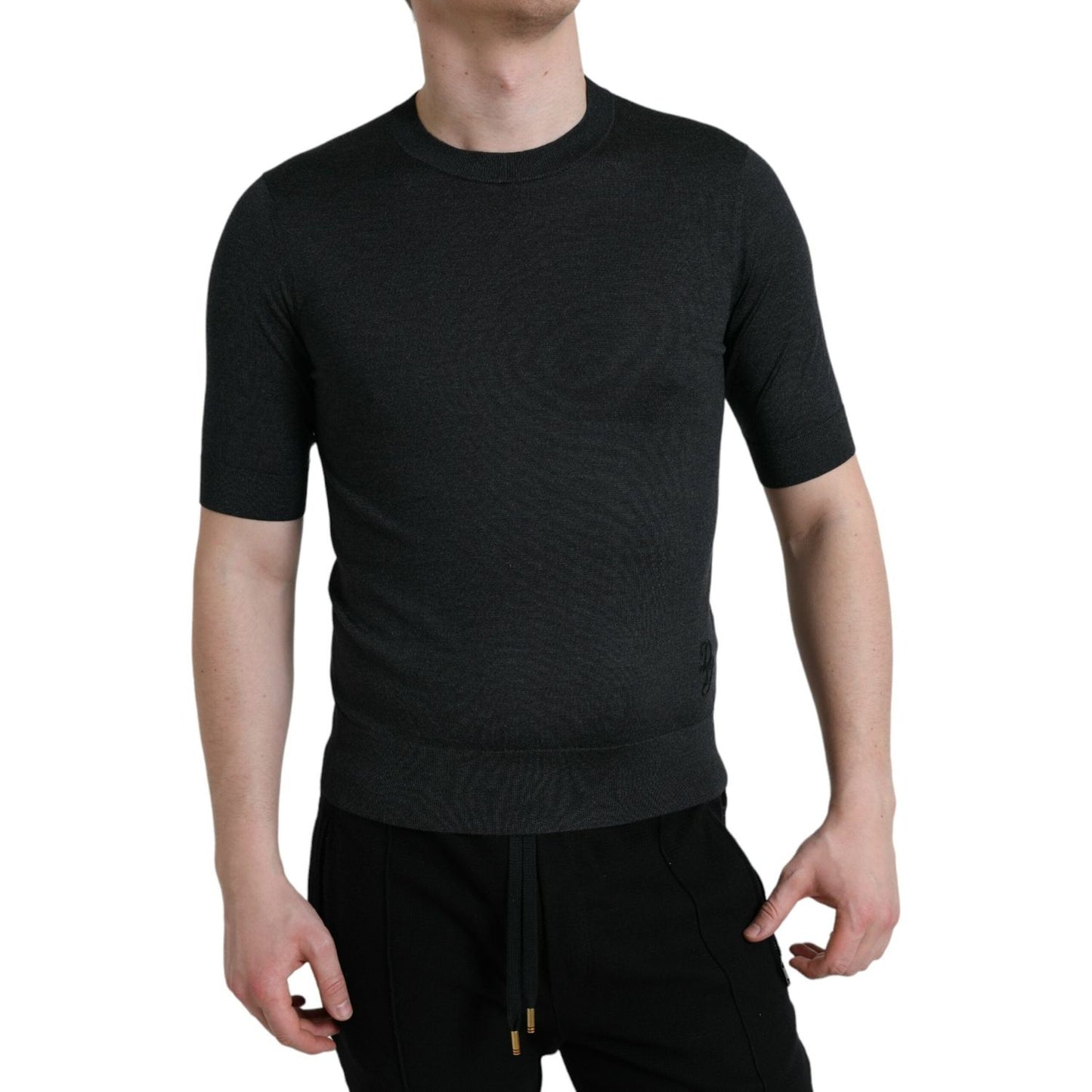 Dolce & Gabbana Elegant Silk Crew Neck Tee in Dark Grey Dolce & Gabbana