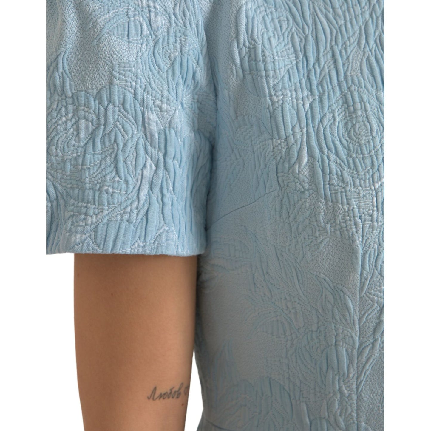 Dolce & Gabbana Light Blue Floral Jacquard Puff Sleeve Mini Dress