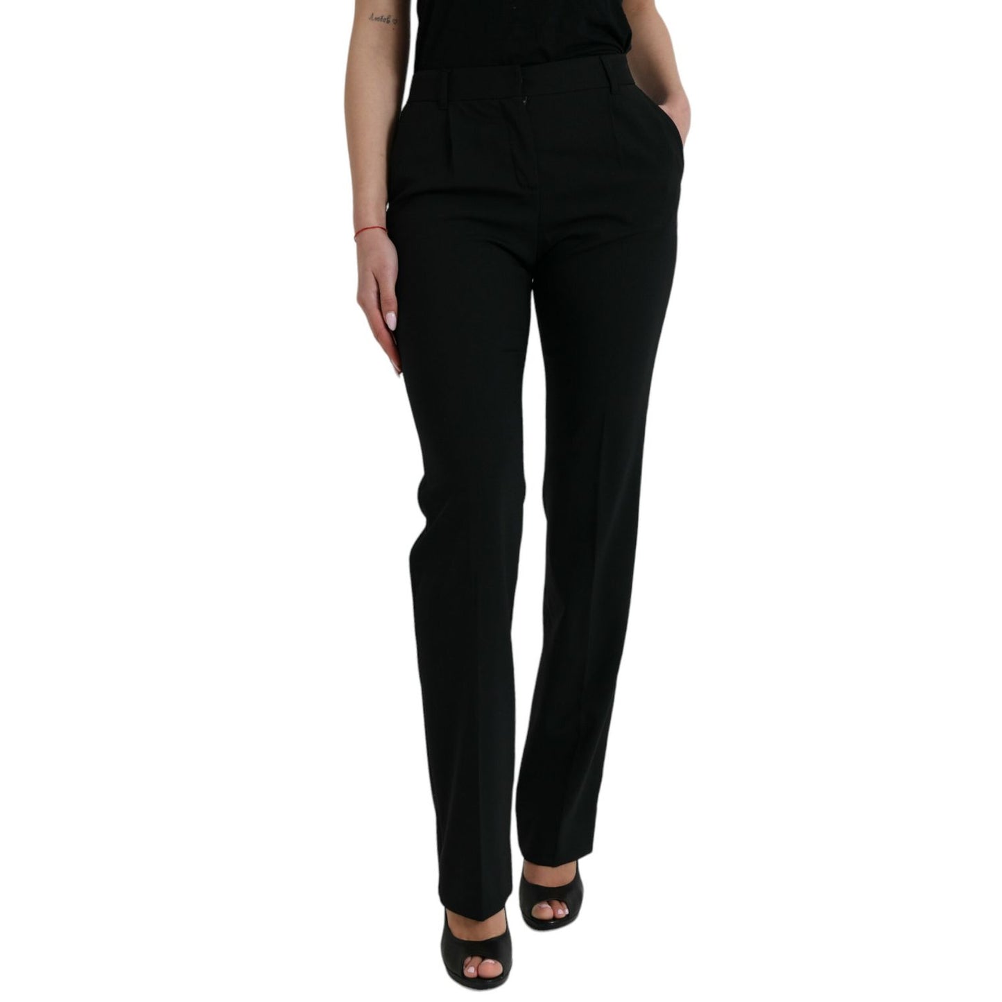 Dolce & Gabbana Black Wool Mid Waist Tapered Pants