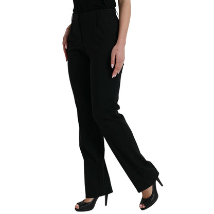 Dolce & Gabbana Black Wool Mid Waist Tapered Pants